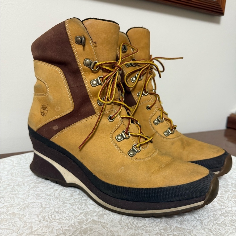 Timberland Women Canarsie Brown Leather Waterproof HIKING Heeled Ankle Boots 9